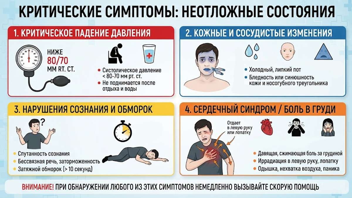 Инфографика: Критические симптомы и неотложные состояния.